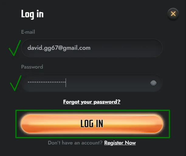 Gransino Casino login form